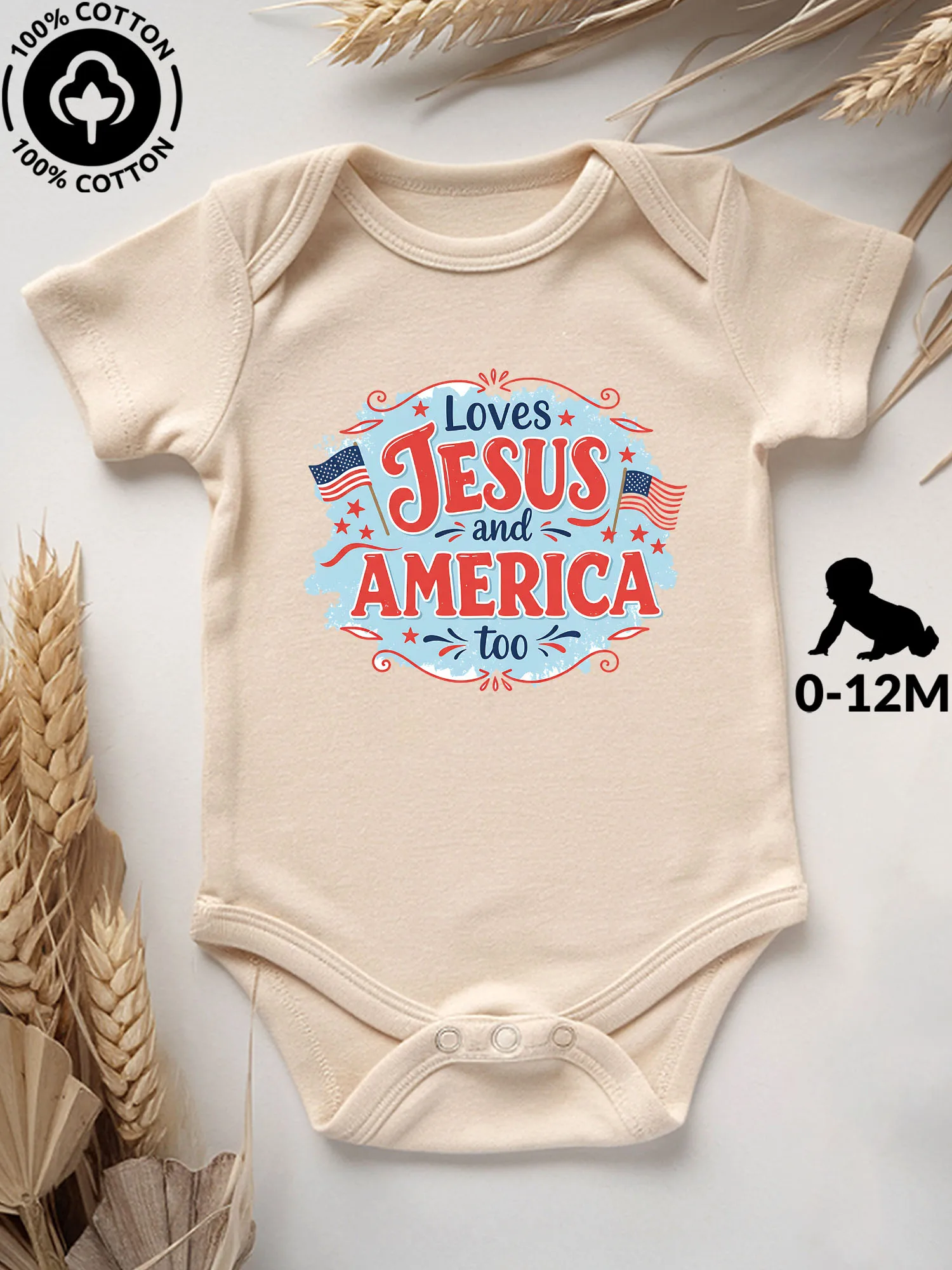 

Боди унисекс для малышей «Люблю Иисуса и Америку», 100% хлопок, мягкий комбинезон, всесезонный, бежевый, для ползания, 190 г/м²