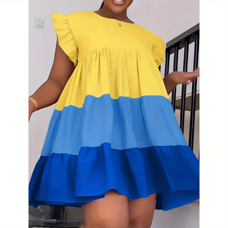 

Casual Colorblocked Round Neck A-Line Dress
