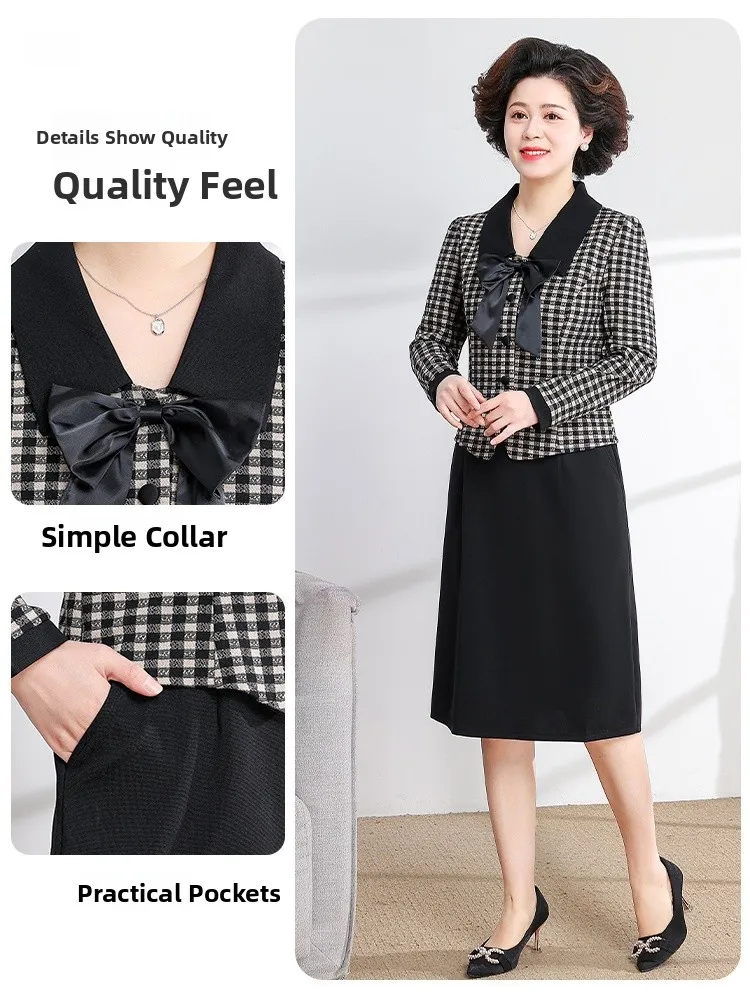 Ele Long Dr Spring Faion for Women Middle-Aged And ly Small Fraance Sle Polyester Fiber round Ne Dr view 3