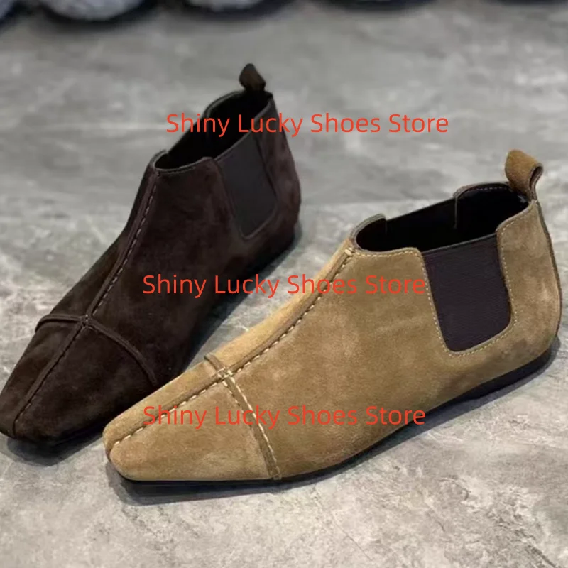 

Sewing Lines Shoes For Ladies Square Toes Flat Heels Stitching Female Loafers Shallow Womens Mixed Colors Chassure Femme Suede