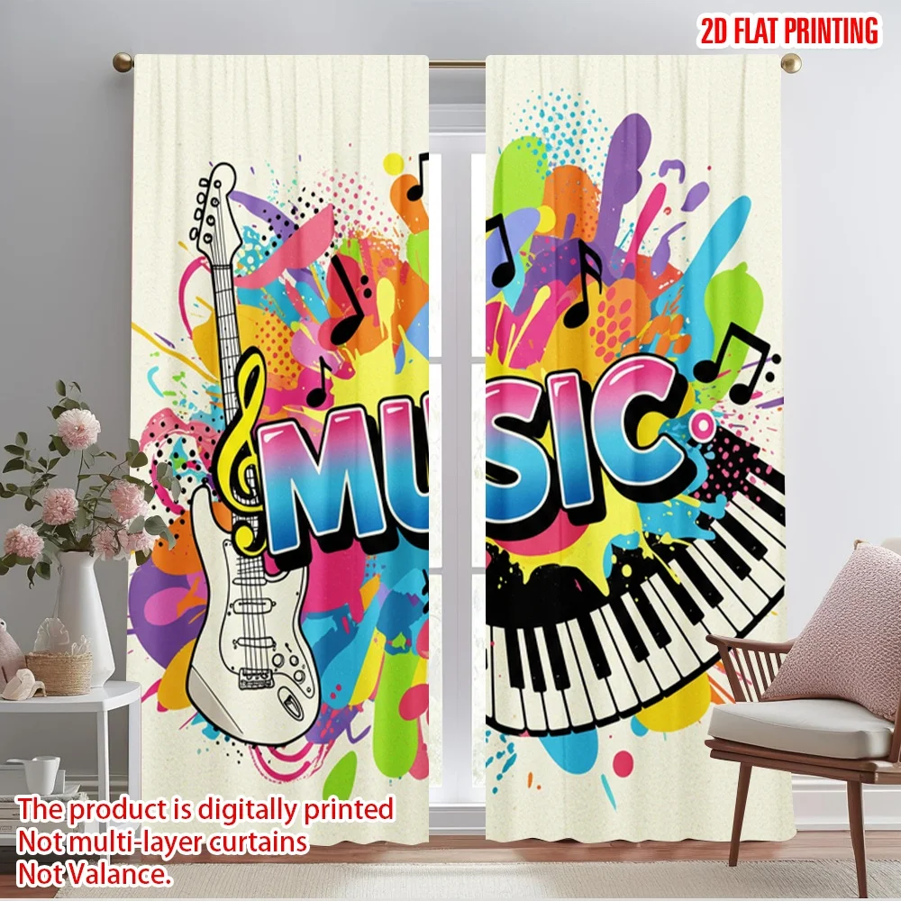 2pcs 2D flat printing Curtains Vibrant Music Festival Graphic 100% Polyester Without Electricity Party Decorations Perfect for