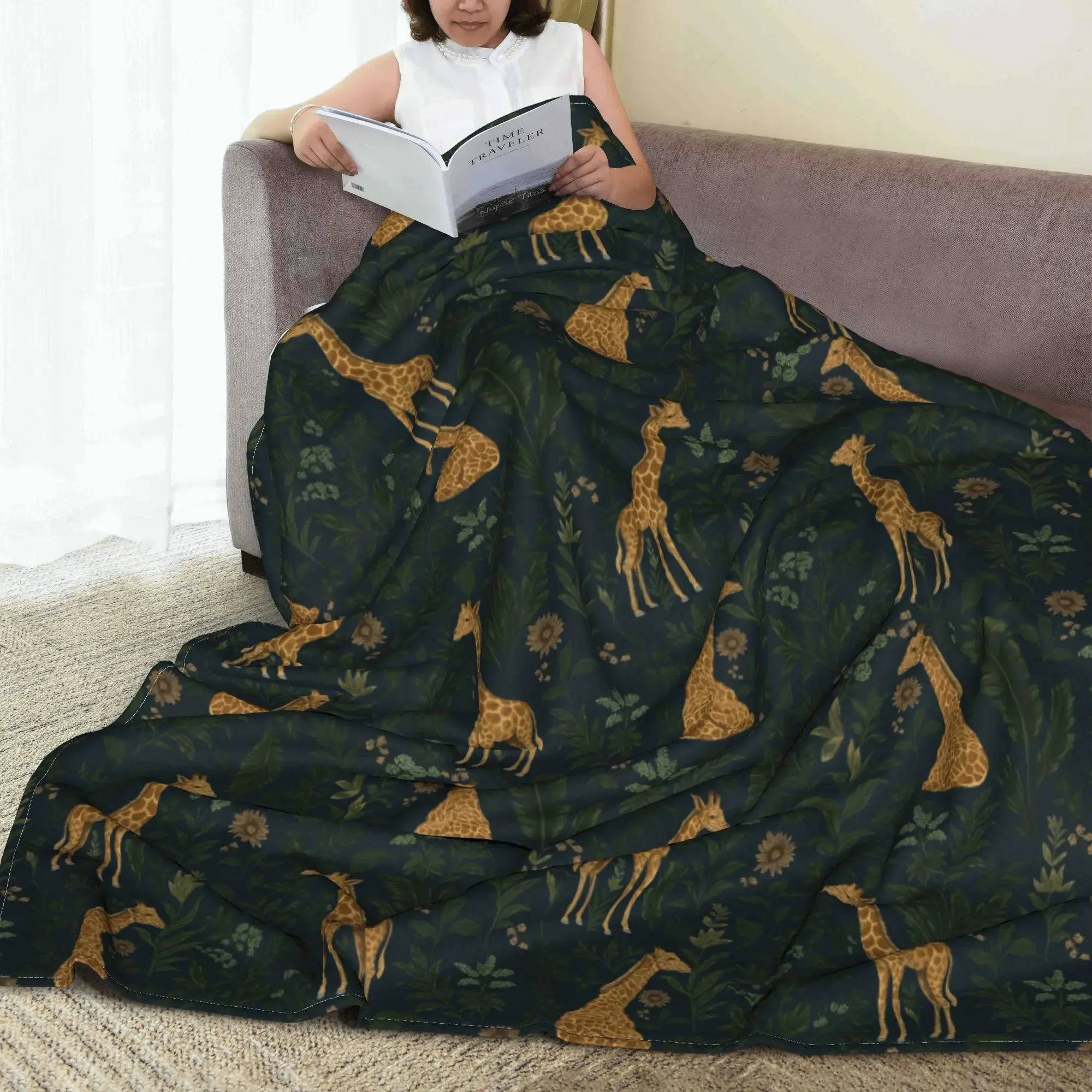 Tropical Giraffe Hangout Blanket Multi-function Flannel Sofa Throw Blanket for Home Bedroom Outdoor Throws Bedspread Quilt