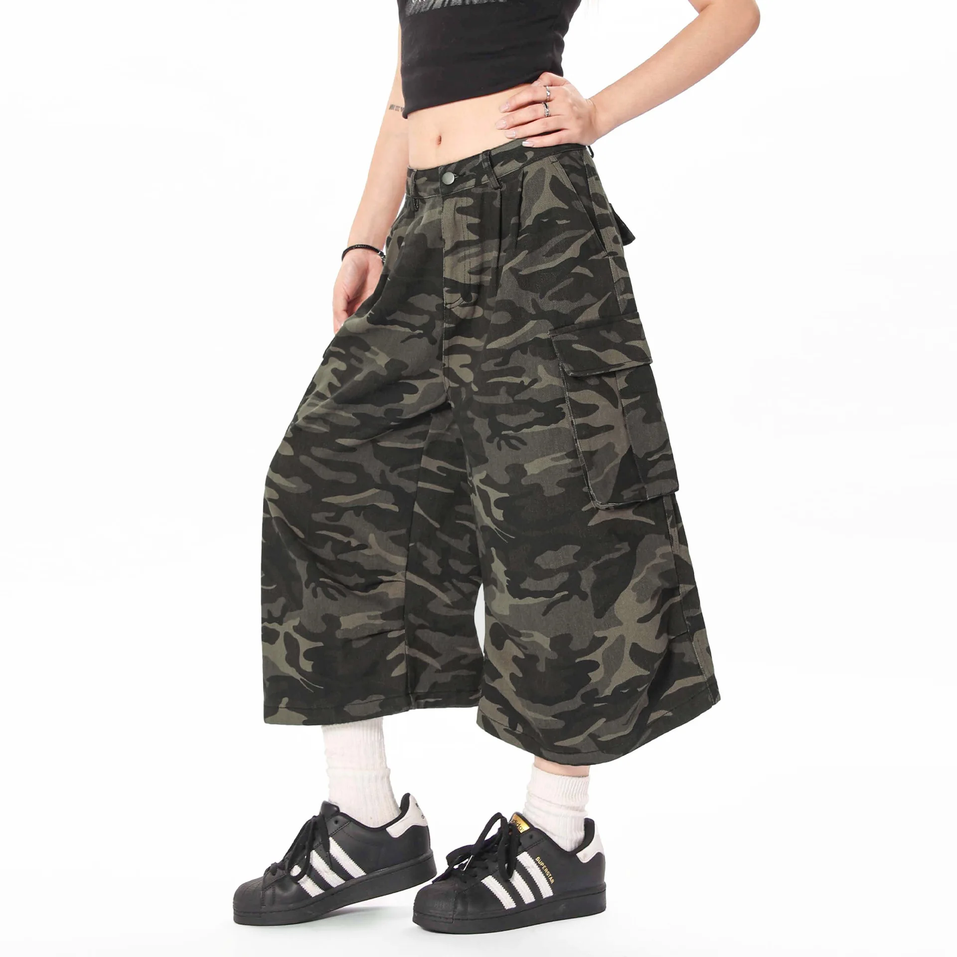 OR FL American Retro Staraight Camouflage 100 Cotton Women Work Shorts Summer Loose Trendy Brand Seven-point Camouflage Pants