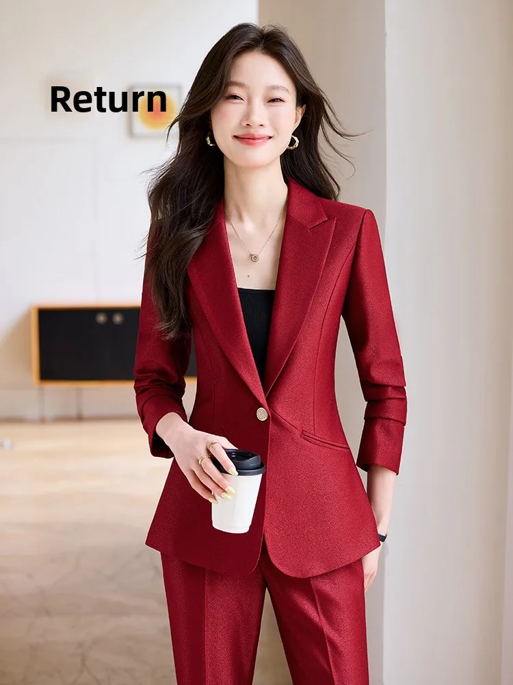 

Elegant Women's Suit Set Casual Fashion Slimming Professional Outerwear Top Quality Fiber Commute Style Full Anti-Wrinkle