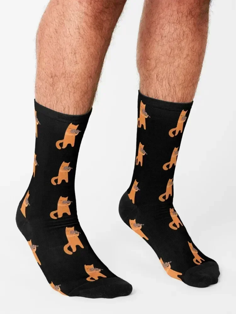 CAT PLAYING VIOLIN Socks cycling Lots cotton loose Designer Man Socks Women's