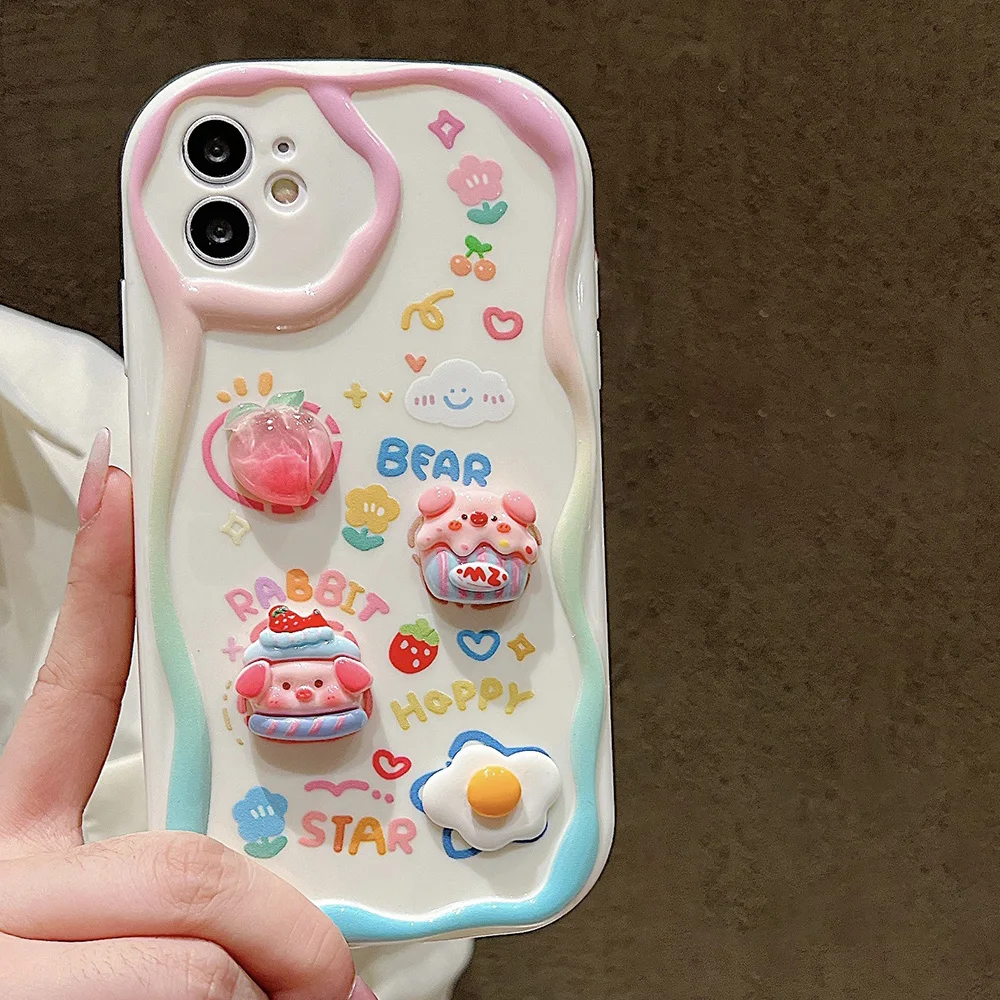 만화 3D 꽃 손목 체인 휴대폰 케이스, 아이폰 16 프로 맥스 15 14 13 12 11 프로 16 15 14 7 8 플러스 XR XS XS 맥스 7 8 SE 커버