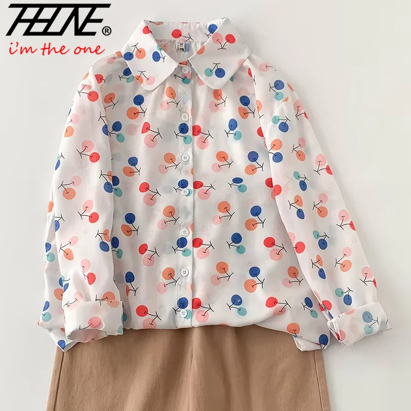 THHONE بلوزة حريمي ربيعية أنيقة 2025 Blusa Mujer قمصان واحدة الصدر فضفاضة طباعة خمر ملابس نسائية غير رسمية قمصان