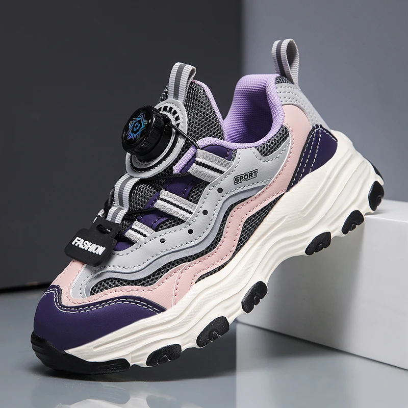 

Hot Purple Running Shoes Kids Rotary Buckle Design Children's Boy Sneakers Light Platform Sports Shoes for Girls zapatillas niña