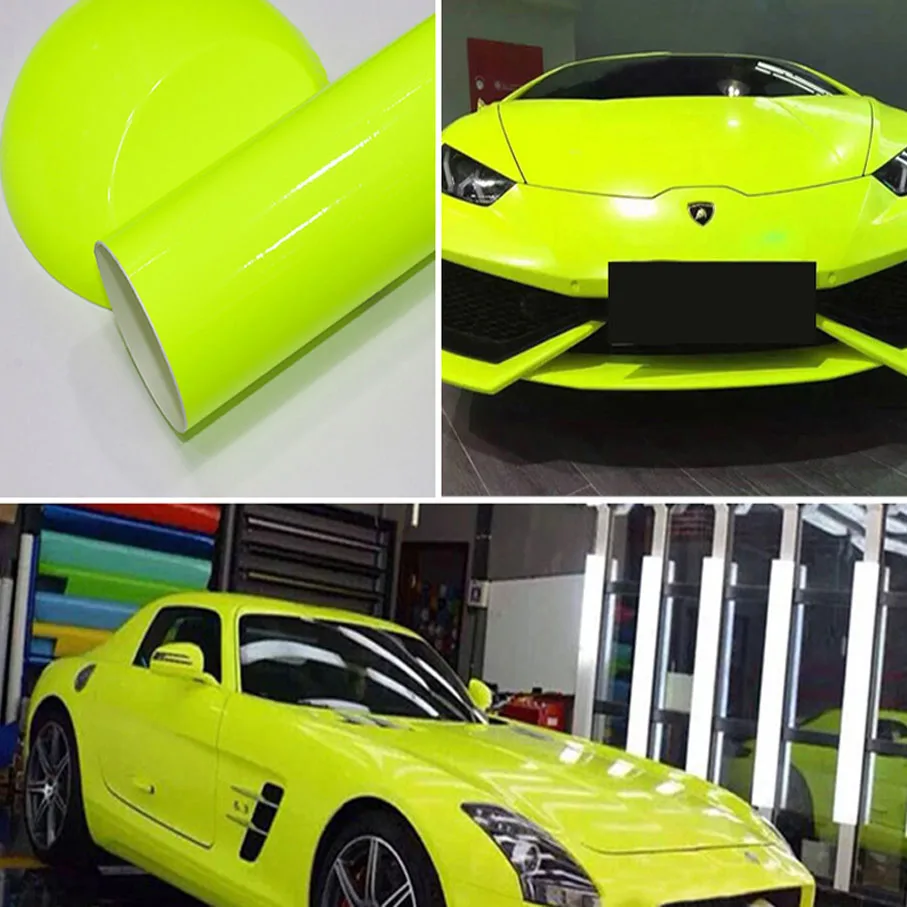 Fluorescent Yellow Car sticker with air bubbles fluorescent wrap film with size:20CM/30CM/40CM/50CM/60CMX152CM/LOT