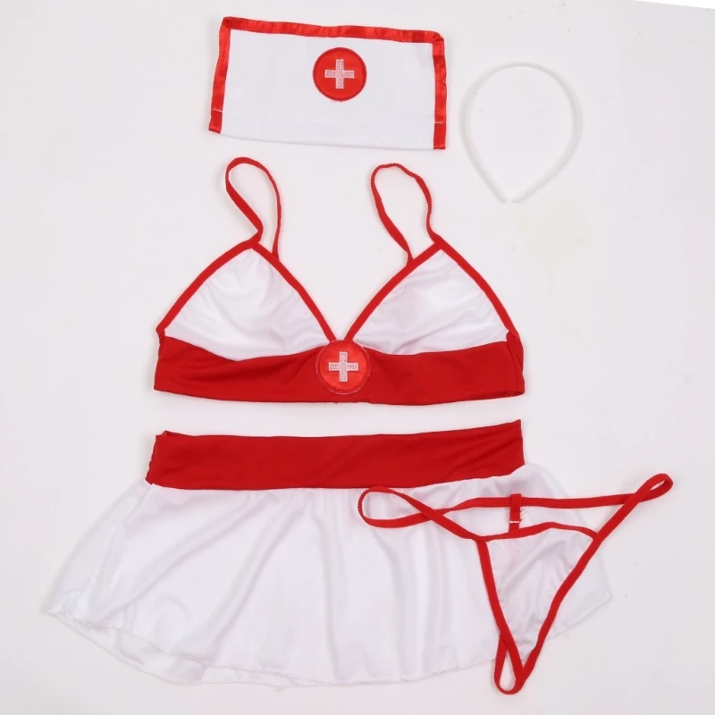 Süße Frauen Rolle zum Spielen Cosplay Baby puppen weiß rot Krankens ch wester Kostüme sexy Krankens ch wester Uniform Versuchung erotische Dessous schön