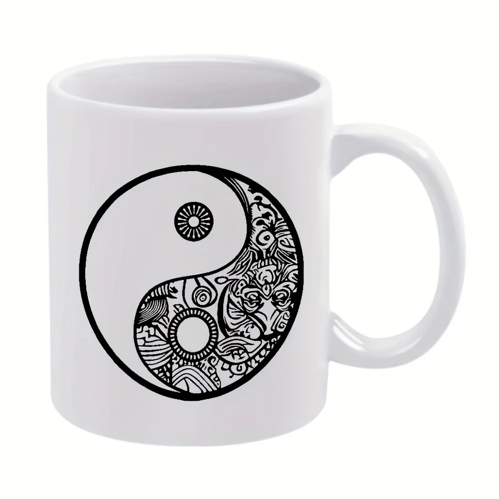 

1pc Yin-Yang Coffee Mug - 11oz Ceramic Cup with Intricate & Design, Hand Wash Only, Reusable for Hot &