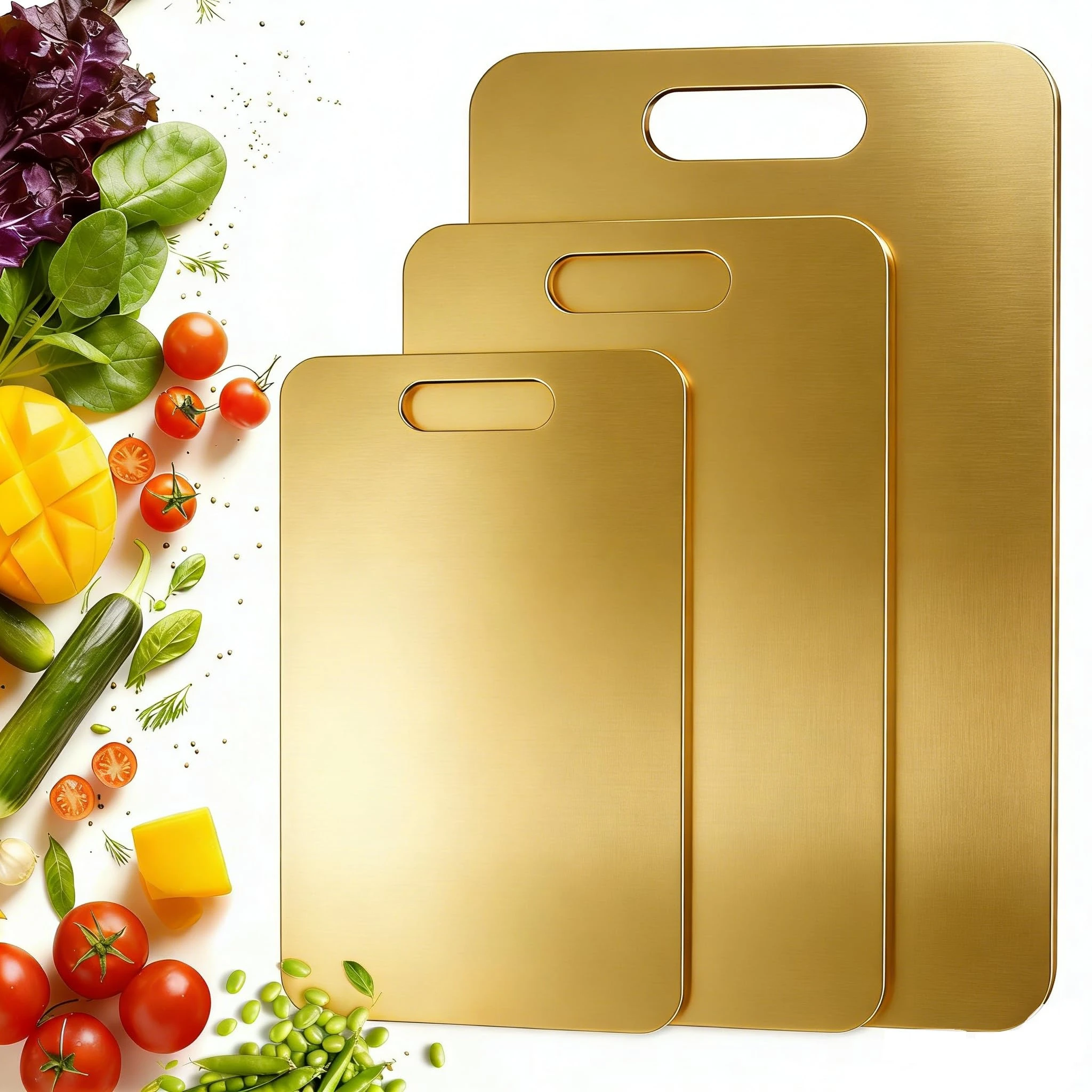 Neues Gold Edelstahl-Schneidebrett Küchen-Schneidebrett Antihaft Doppelseitiges Obst- und Fleisch-Schneidebrett