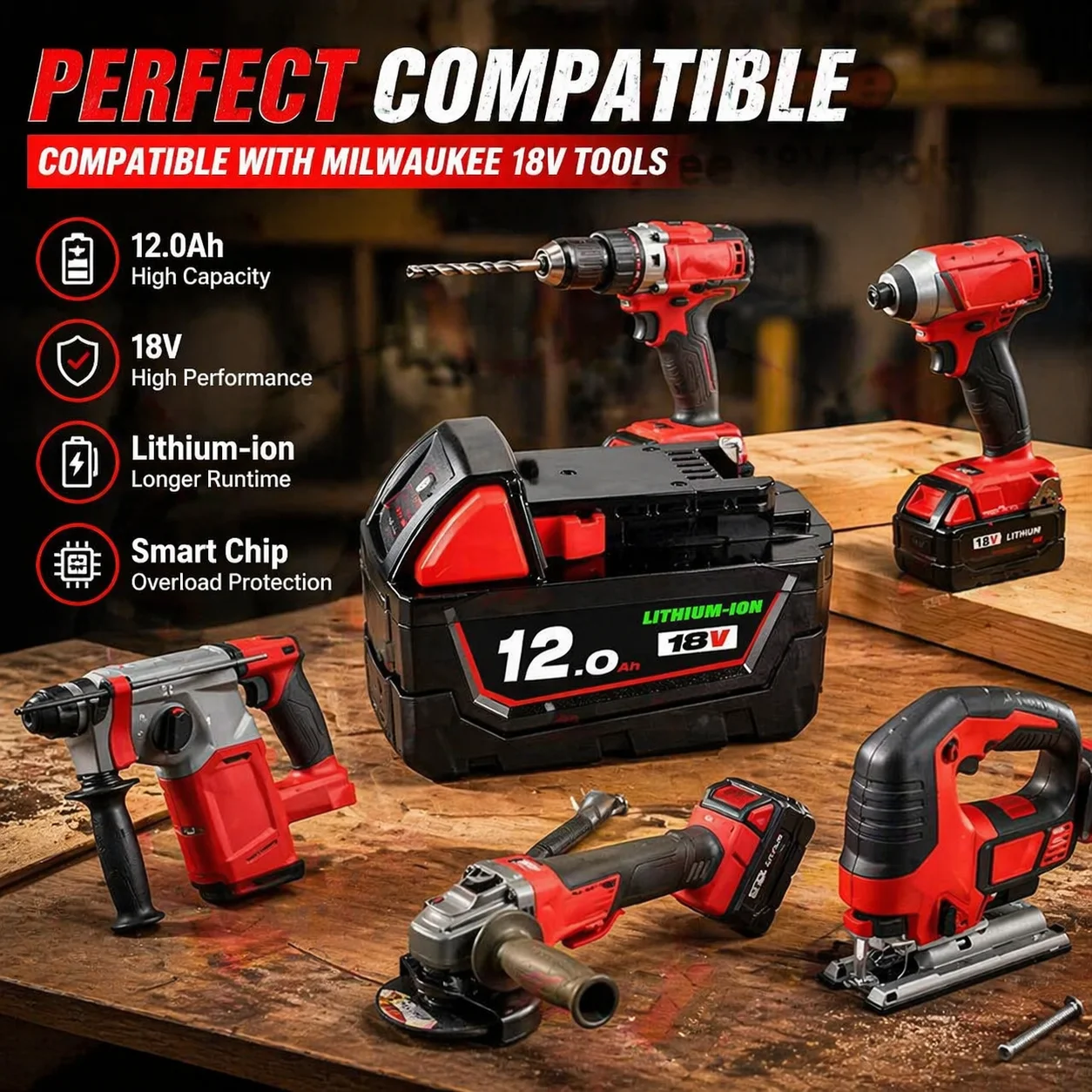 

For Milwaukee M18 18V 12.0Ah Li-ion Rechargeable Battery M18B5-XC For Milwaukee 18V Tool 6.0Ah Replacement Battery Dual Charger