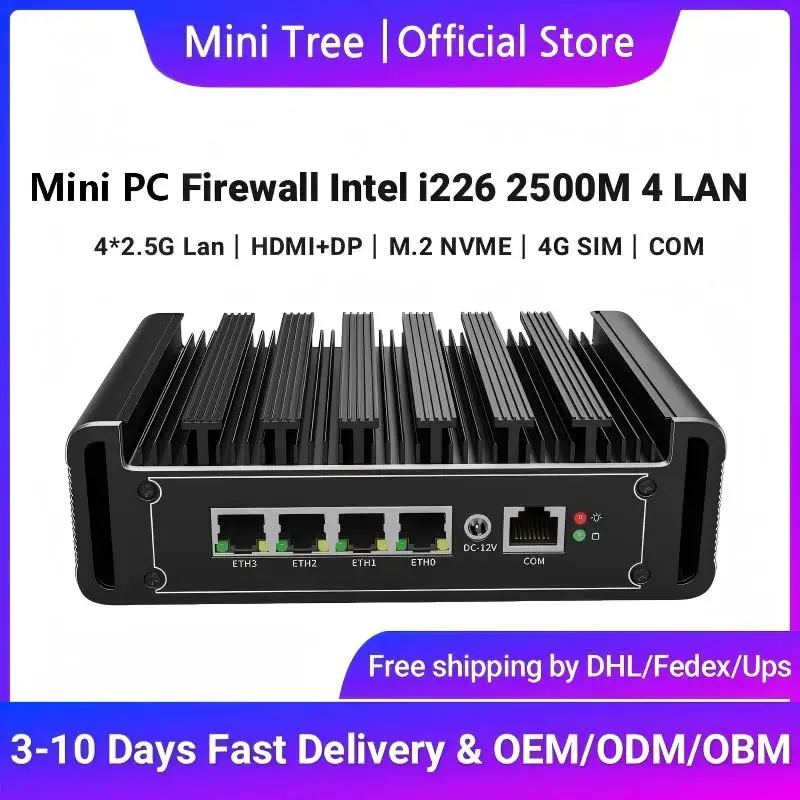 Fanless Mini Industrial Computer Celeron J6412 N5105 4 LAN Mini PC Home Office Mini Host Server Router Firewall Appliance WiFi