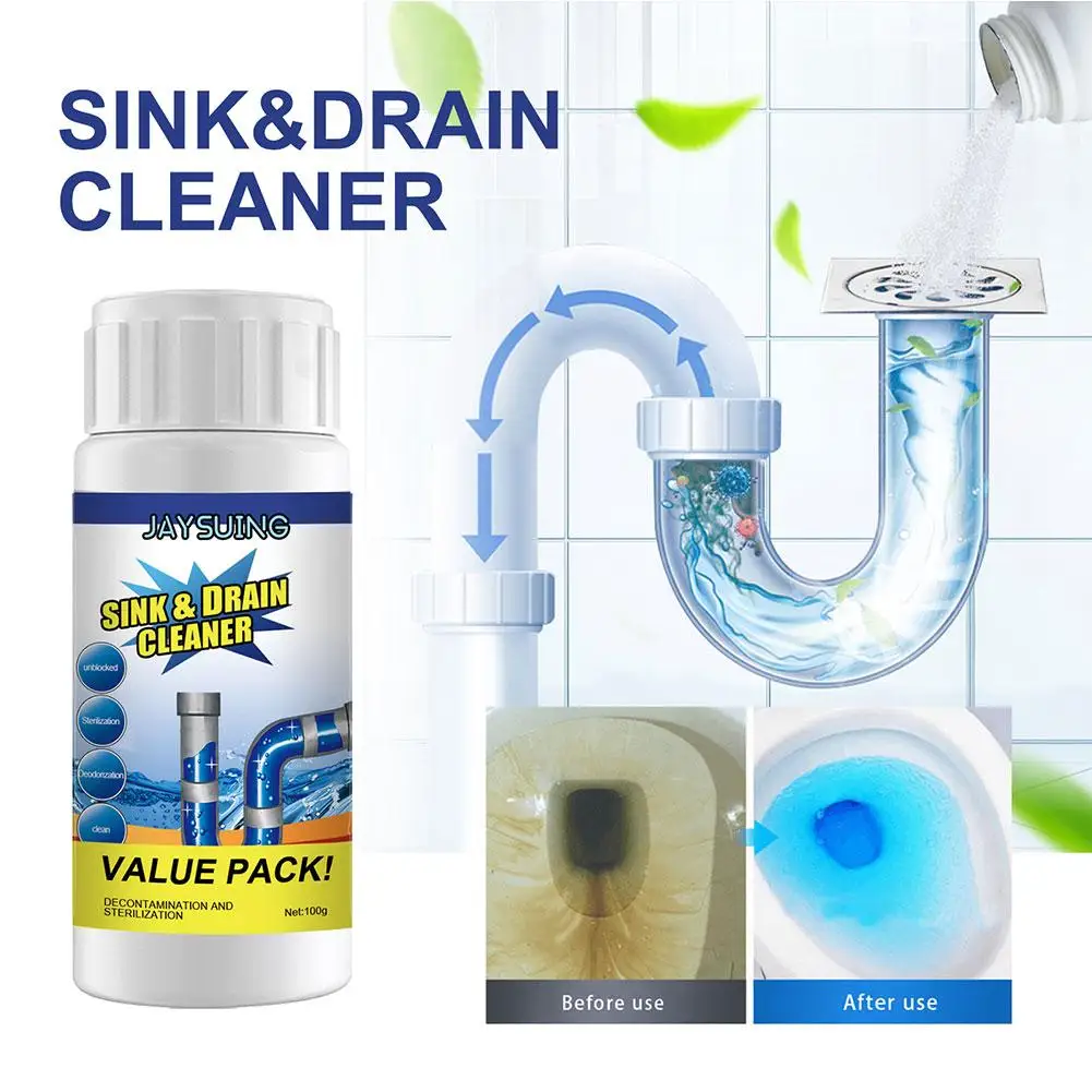 100g Powerful Sink Drain Cleaner High Efficiency Clog Remover Kitchen Sewer Power Pipe Channel Powder Cleaning Tools