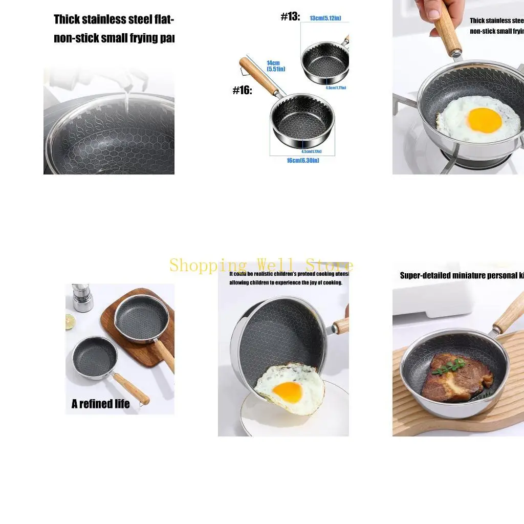 KX4B Stainless Steel Small Frying Pan With Smooth Wooden Handle Kitchen Cookware Perfect For Breakfast And Sauteing