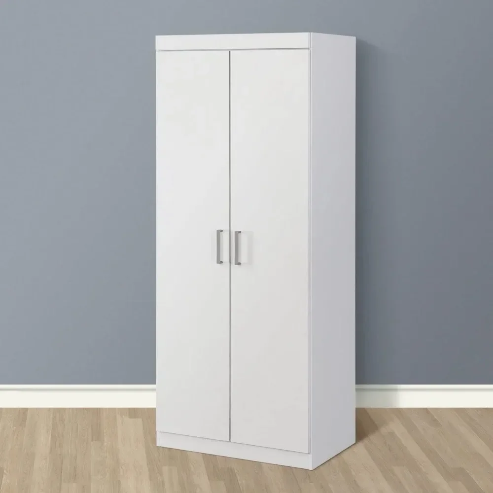 Wardrobe Wardrobe 2 door storage cabinet with adjustable shelves/rails, bedroom wardrobe in modern minimalist style, white