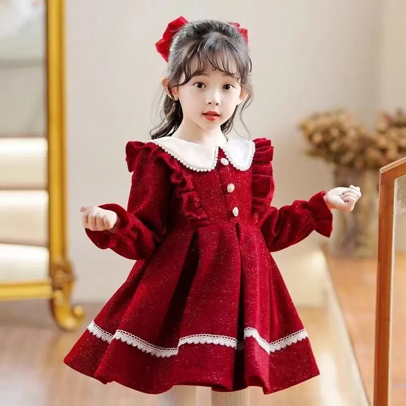 

2025 New Winter Dress For Kids 1-8 Years old Birthday Long Sleeve Princess Formal Dresses For Baby Girl 2 3 4 5 6 7 8 Year