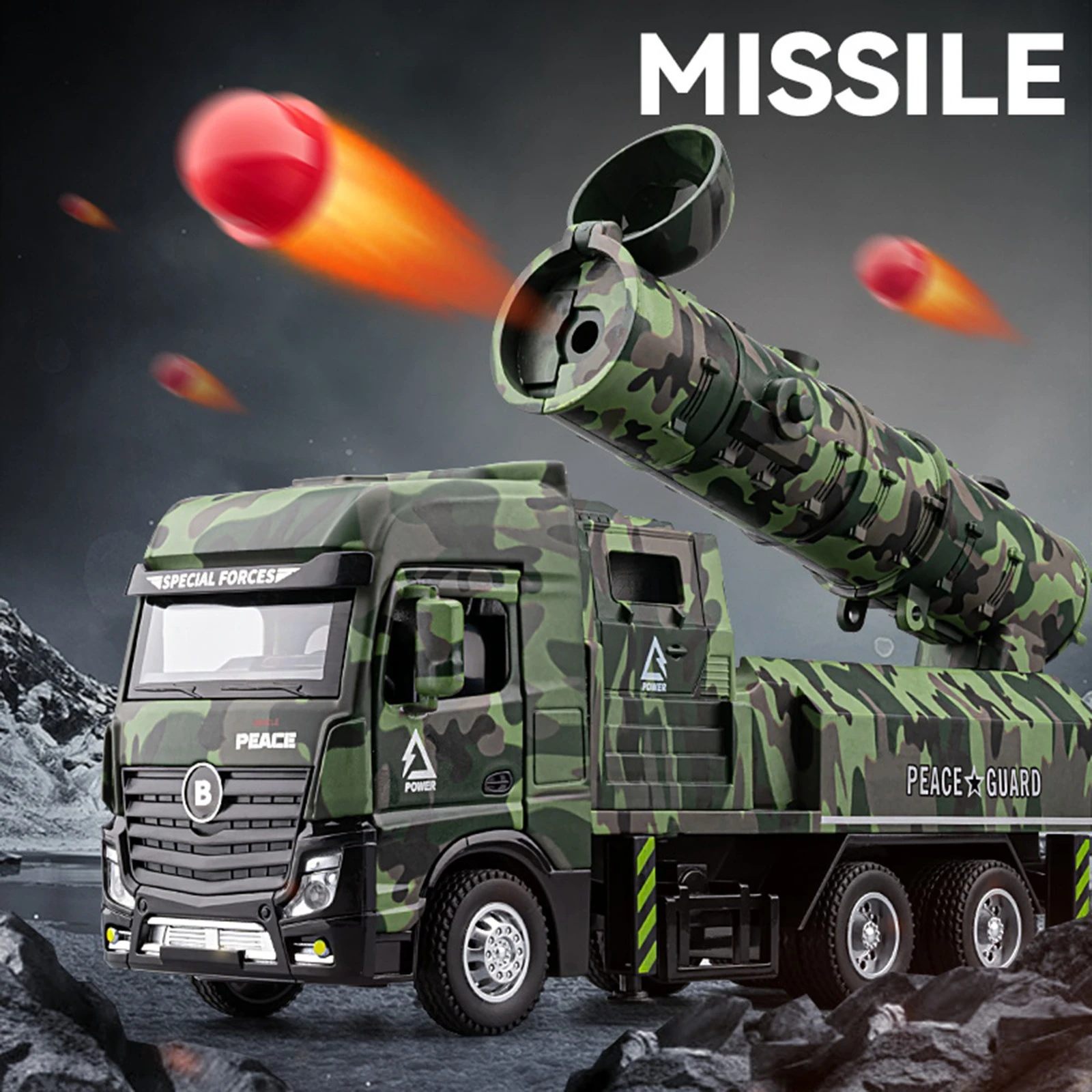 1:32 Intercontinental Raketenfahrzeuge, Spielzeugautos, Modelle mit zurückziehbarem Licht, Sound, Miniatur-Panzerwagen, Lernspielzeug für Jungen