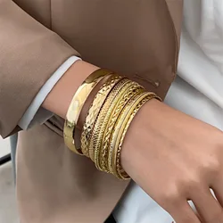 Set da 10 pezzi bracciale Color oro stile etnico braccialetti larghi e lisci Vintage per braccialetti da donna 2023 accessori per gioielli alla moda