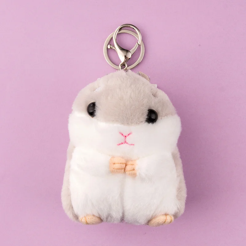 Kids Kawaii Cute Soft Plush Cartoon Animal White/Khaki Small Hamster Toy Doll Key Ring Handbag Backpack Car Decor Trinket