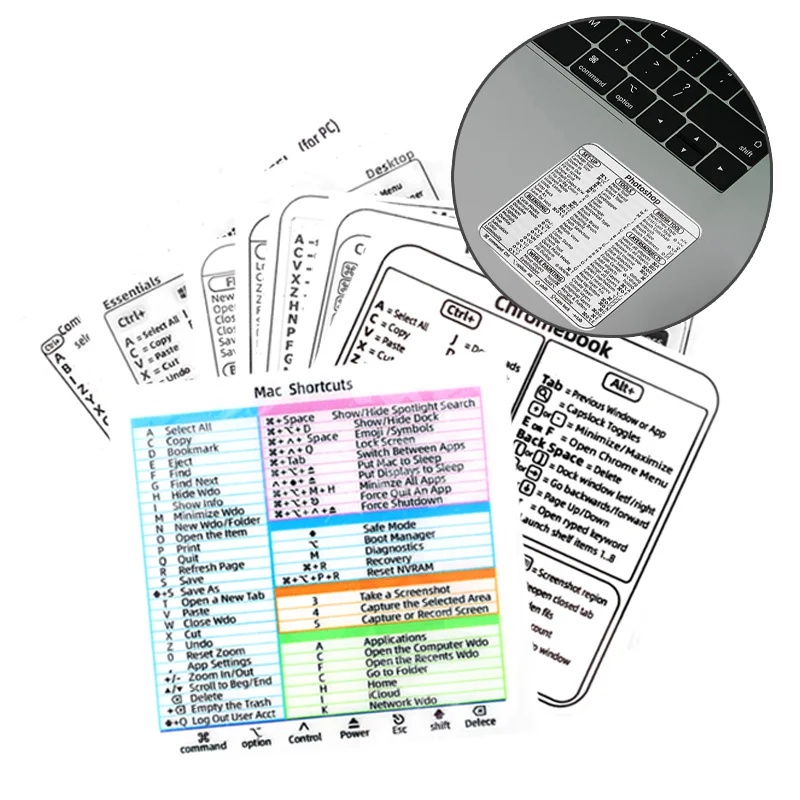 Notebook Shortcut Sticker for PS AI Word Reference Keyboard Shortcut Sticker Adhesive for Mac OS for Window PC Laptop Desktop