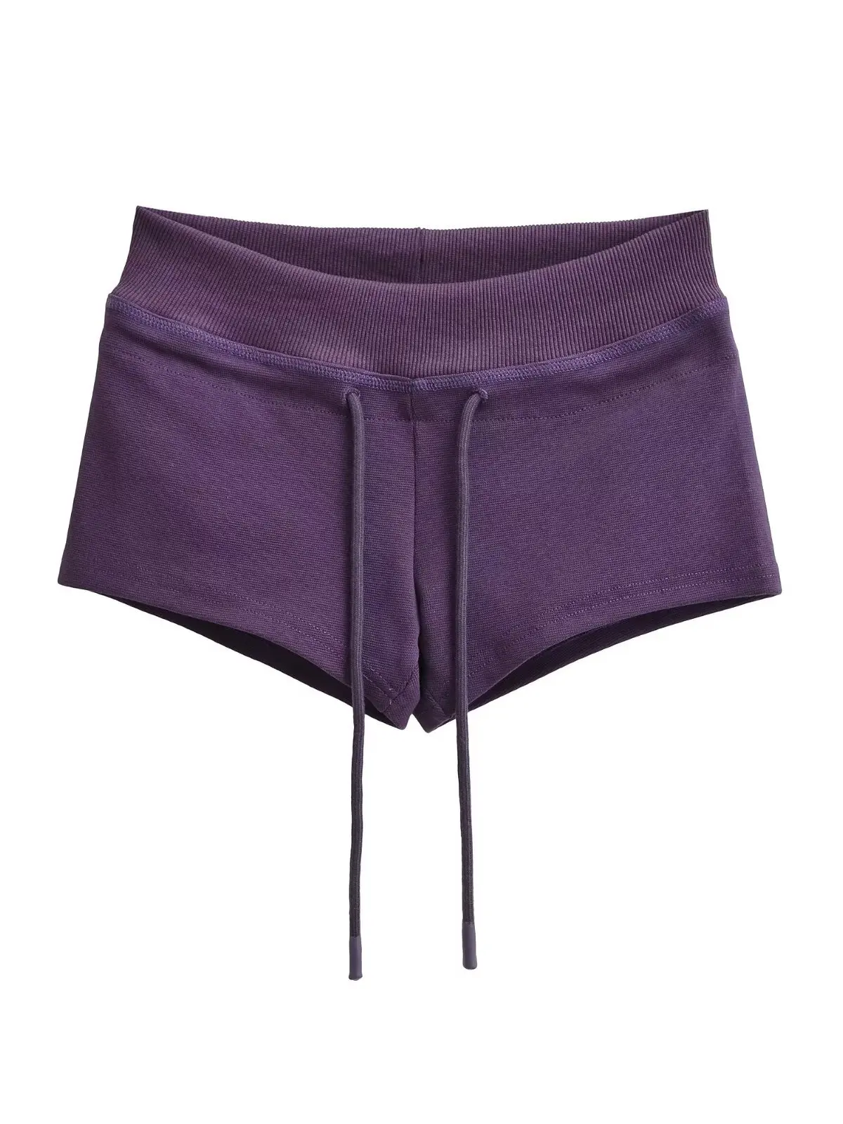 Low Waist Knitted Ribbed Shorts Women's Drawstring Casual Home Sports Outerwear Hot Pants Cotton Blend Comfortable Fit