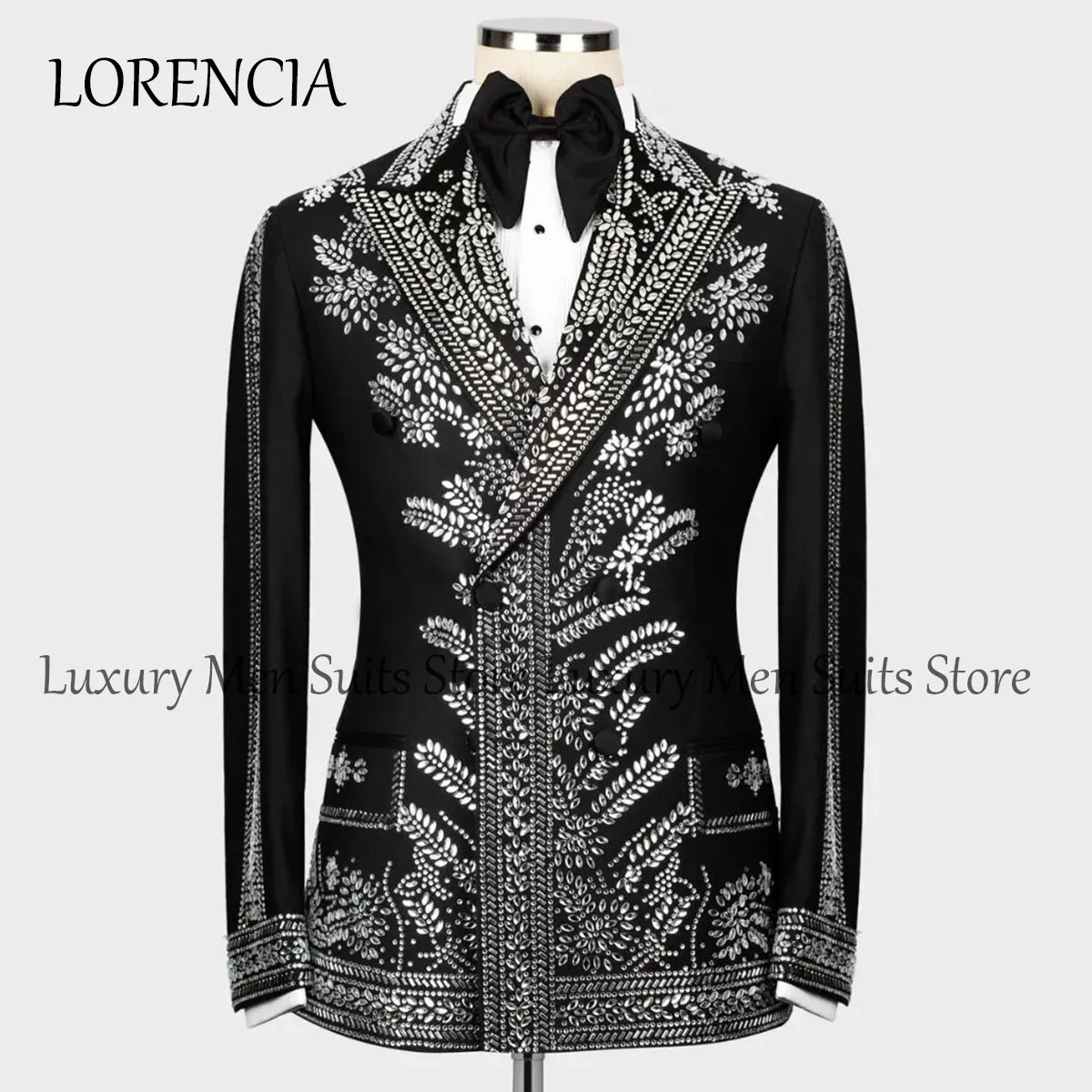 

Sparkly Formal Crystal Tuxedos Men Suits 2 PCS Groom Wedding Party Prom Blazers Pants Outfit Male Suit Terno Masculino Completo