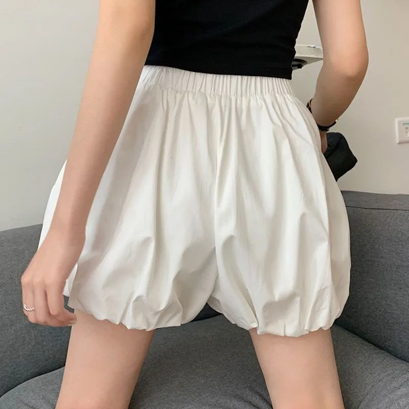 2024 spring fluffy shorts female Korean style high waist white A wide-leg pants female fashion Joker street shooting bloomers.