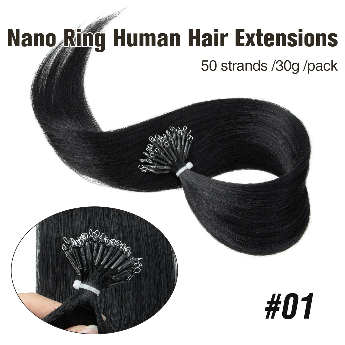 Salon Quality Nano Ring Human Hair Extension No Glue Real Human Hair Hairpiece with Beautiful &Healthy Shine Add Volume & Length