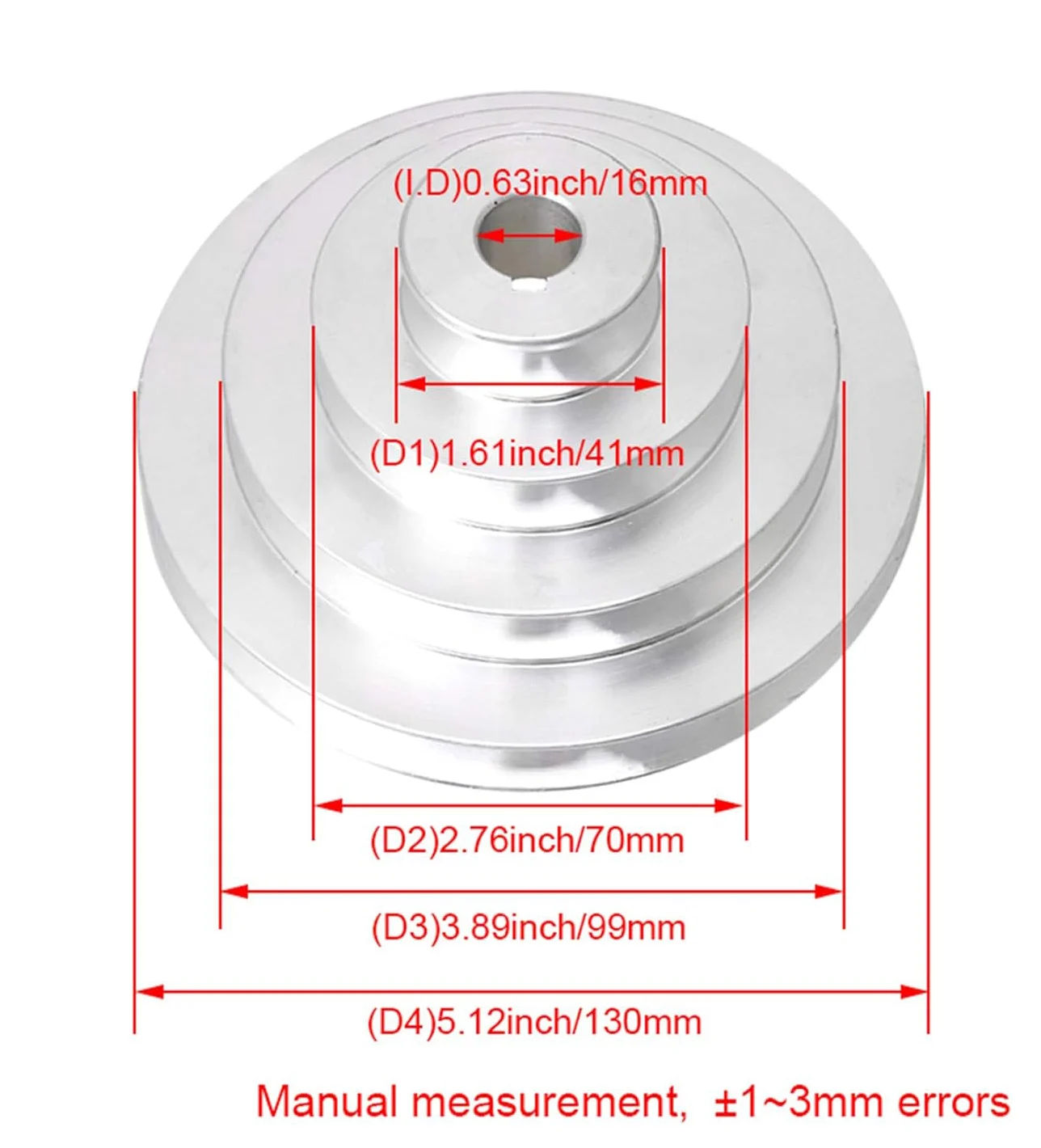 Aluminum A Type 4 Step Pagoda Pulley Wheel 41mm to 130mm Outer Dia 16mm Bore for V-Belt Timing Belt