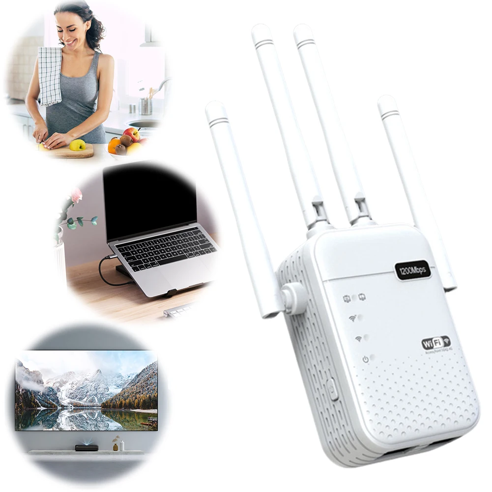 

1200Mbps Internet Extender 4 External Antennas 5GHz & 2.4GHz Dual-Band WiFi Repeater for Home Office