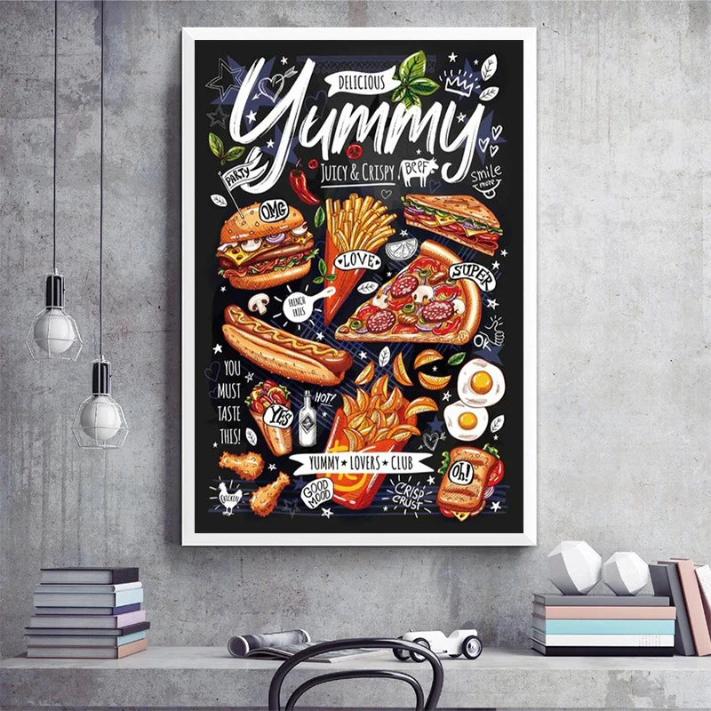 

Abstract Art Delicious Food Sandwich Pizza Burger Canvas Painting Kitchen Poster Prints Wall Pictures Restaurant Home Decoration