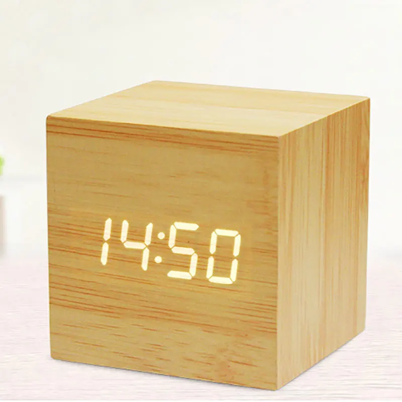 

New Digital Alarm Clock Wooden Alarm Clock Usb/battery Powered Desktop Clock Cube Clock Suitable For Bedrooms