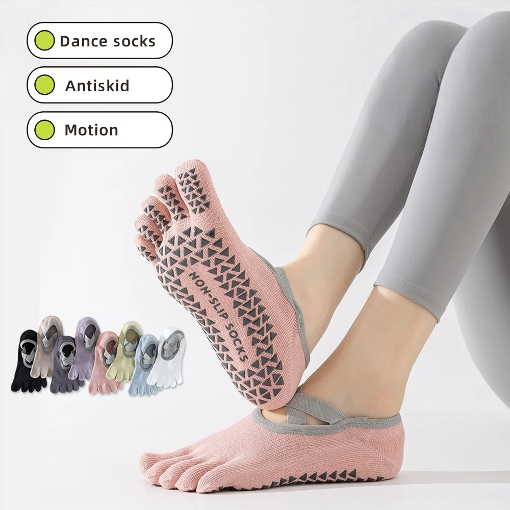 3 Pair Women's Indoor Solid Color Non-Slip Special Sports Five-Toe Strap Boat Socksprofessional Dance Pilates Yoga Socks