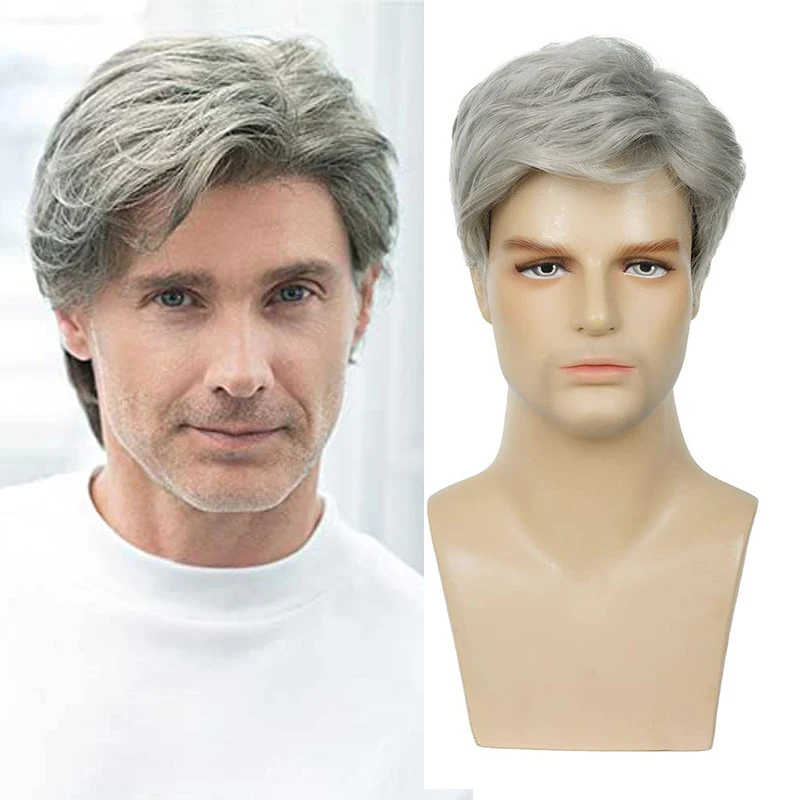 Grey Wigs Synthetic Wigs With Bangs Heat Resistant Glueless Synthetic Wigs for Men Short Wigs Cosplay Wigs White Wig Daily Use