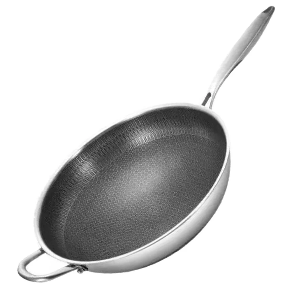 

Stainless Steel Wok 34cm Double Handles Honeycomb Bottom Non Stick Fry Pan Kitchen Cookware Gas Stove Everyday Practical Easy