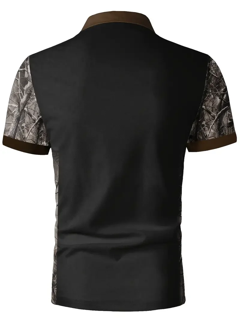 Neues Farbblock-Camouflage-Bedrucktes Kurzarm-Poloshirt Sommer Mode Herren Wolf-Print Lässiges Sport-T-Shirt – Detail 4