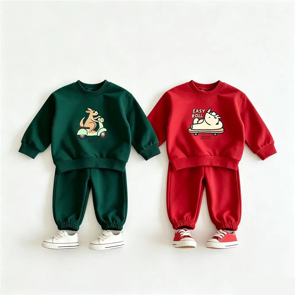 Pink White Suits Girls Child Long-sleeved Tracksuits Lovely Sweatshirt Solid Color Pants Outfits Toddler New Design Autumn Wear