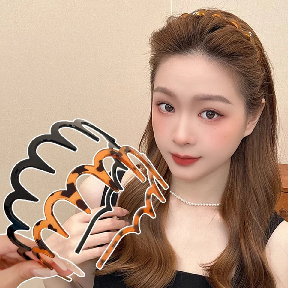 한국 브라운 레진 웨이브 톱니형 헤어밴드 여성용 소녀용 패션 헤어 빗 지그재그 밴드 노치형 헤어밴드 헤어 악세사리
