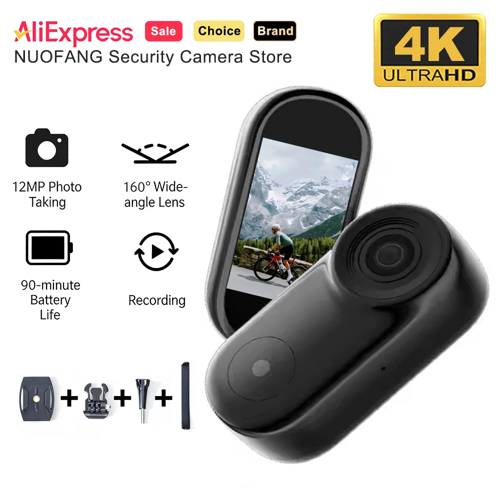 

4K UHD Mini Sports Cam Magnetic Thumb Action Camera with Wireless Mic, Ultra Portable DV Vlog Recorder for Motorcycle Helmet