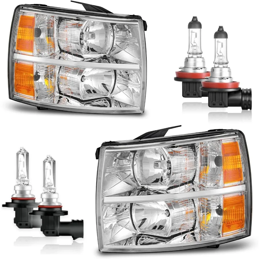 

Фара в сборе для Chevy Silverado 1500 и 20072014 Silverado 2500HD 3500 20072013 с хромированным корпусом и янтарным отражателем