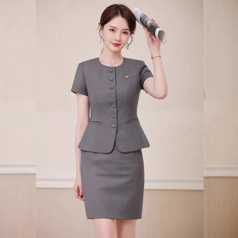 

Серый костюм с короткими рукавами, платье, профессиональная одежда, менеджер приема в отеле, спецодежда, офис продаж, ювелирный магазин, униформа