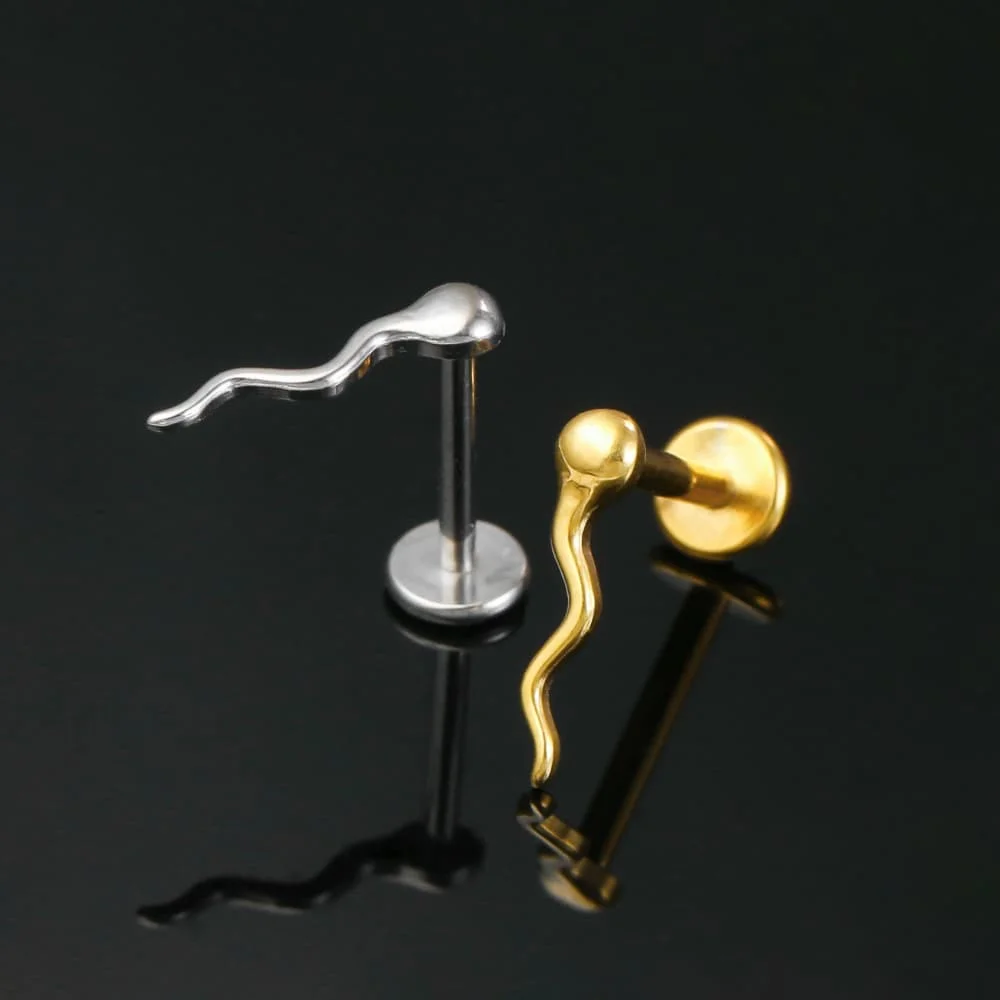 Twolobes 1 Stück ASTM F136 Titan Tadpole Labret Piercing 16G 18G Innengewinde Flacher Rücken Stud Helix Knorpel Scherzgeschenk – Detail 9