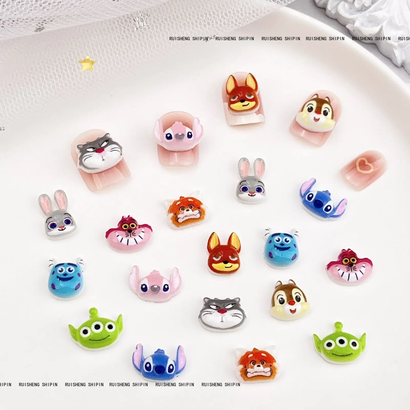 Disney Stitch Three-eyed Judy Anime Cartoon Nail Art Decorations 3D Acrylic Charms Kawaii Colorful DIY Manicure Tools Part Girl