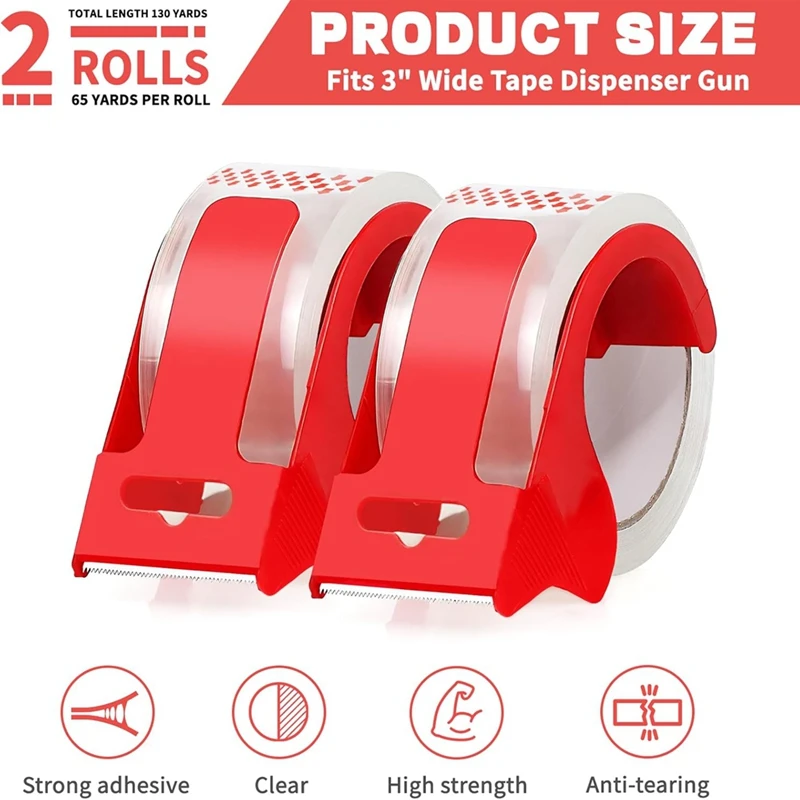 ABVJ-2Rolls 포장 테이프(리필형 디스펜서 2개 포함), 헤비 듀티 포장 테이프 1.88인치 X 55야드, 접착 포장 테이프