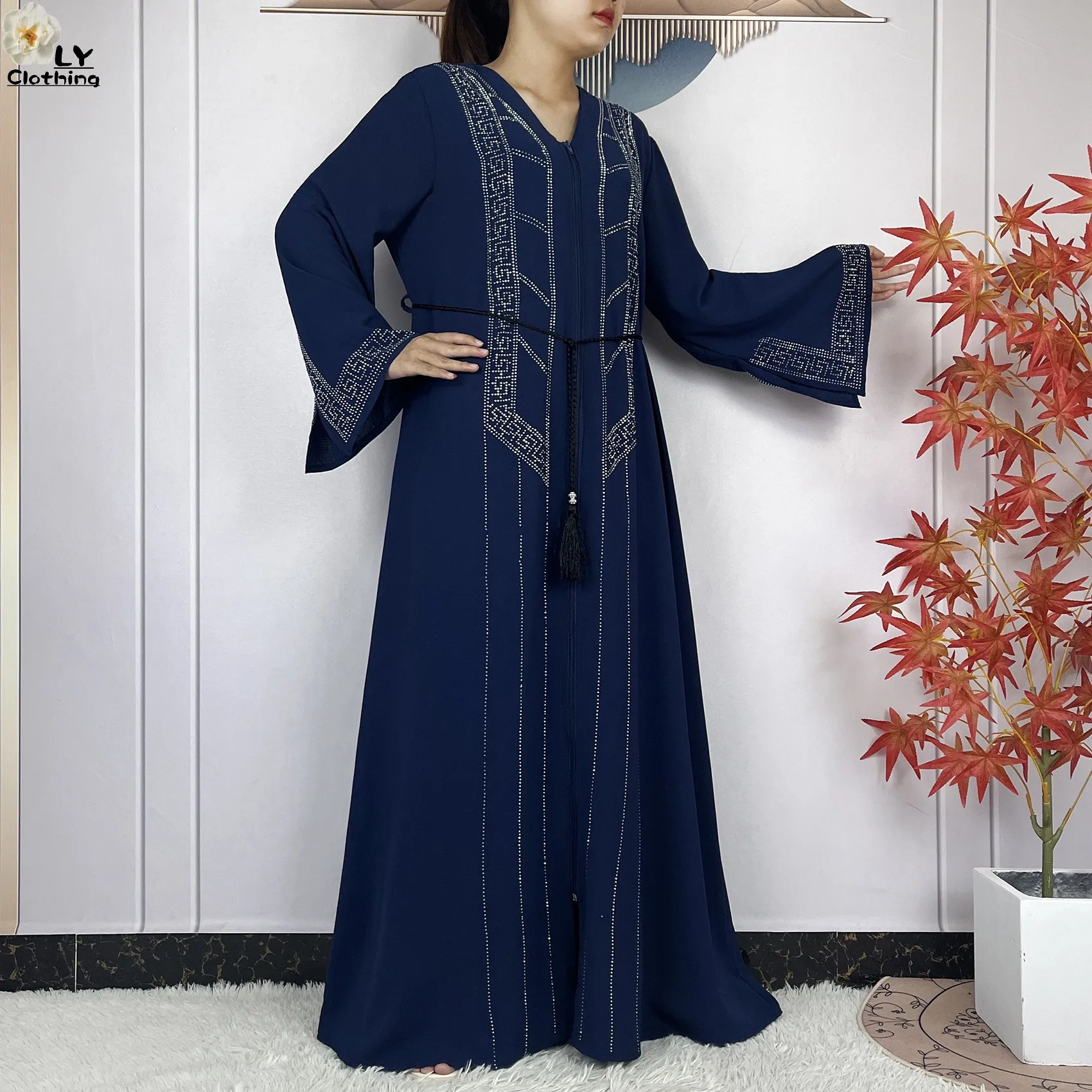 2024New Women Elegant Dress Dubai Abaya Long Sleeve Chiffon Islamic Clothing Muslim Women Robe Open African Abaya Casual Dress