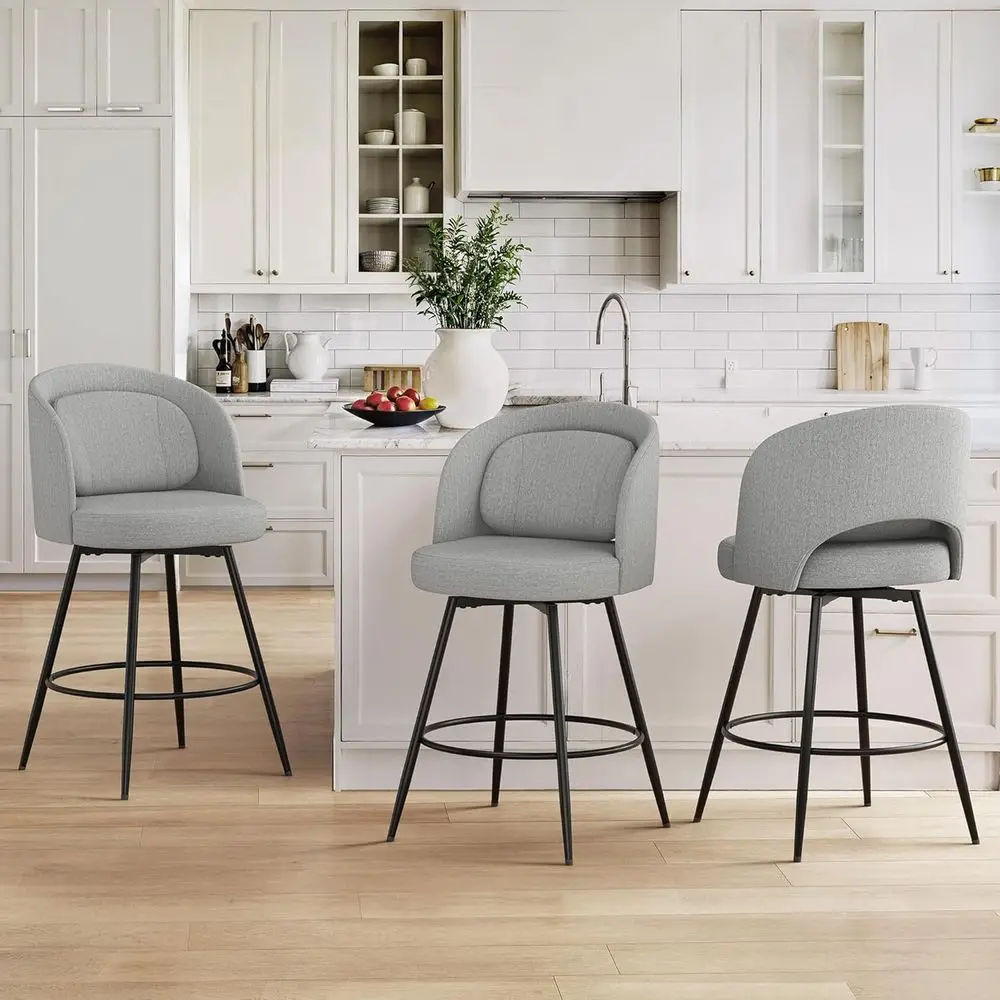 

Набор из 3-х барных стульев с поворотным механизмом, высотой 26 дюймов, с подголовником и поясничной подушкой, обитые современные барные стулья для кухни