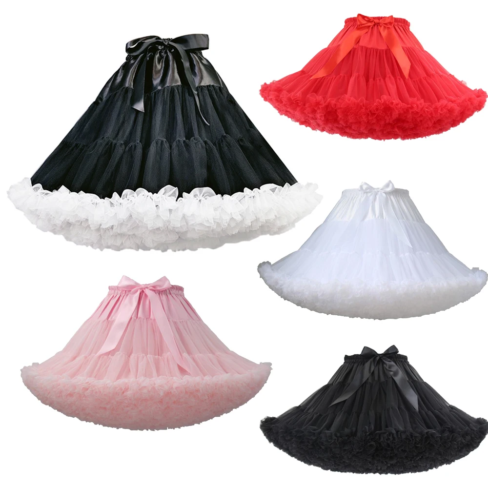 Sottoveste da donna in tulle plissettato a 3 strati bianco nero rosa RedTutu gonna gonfia per cosplay da festa