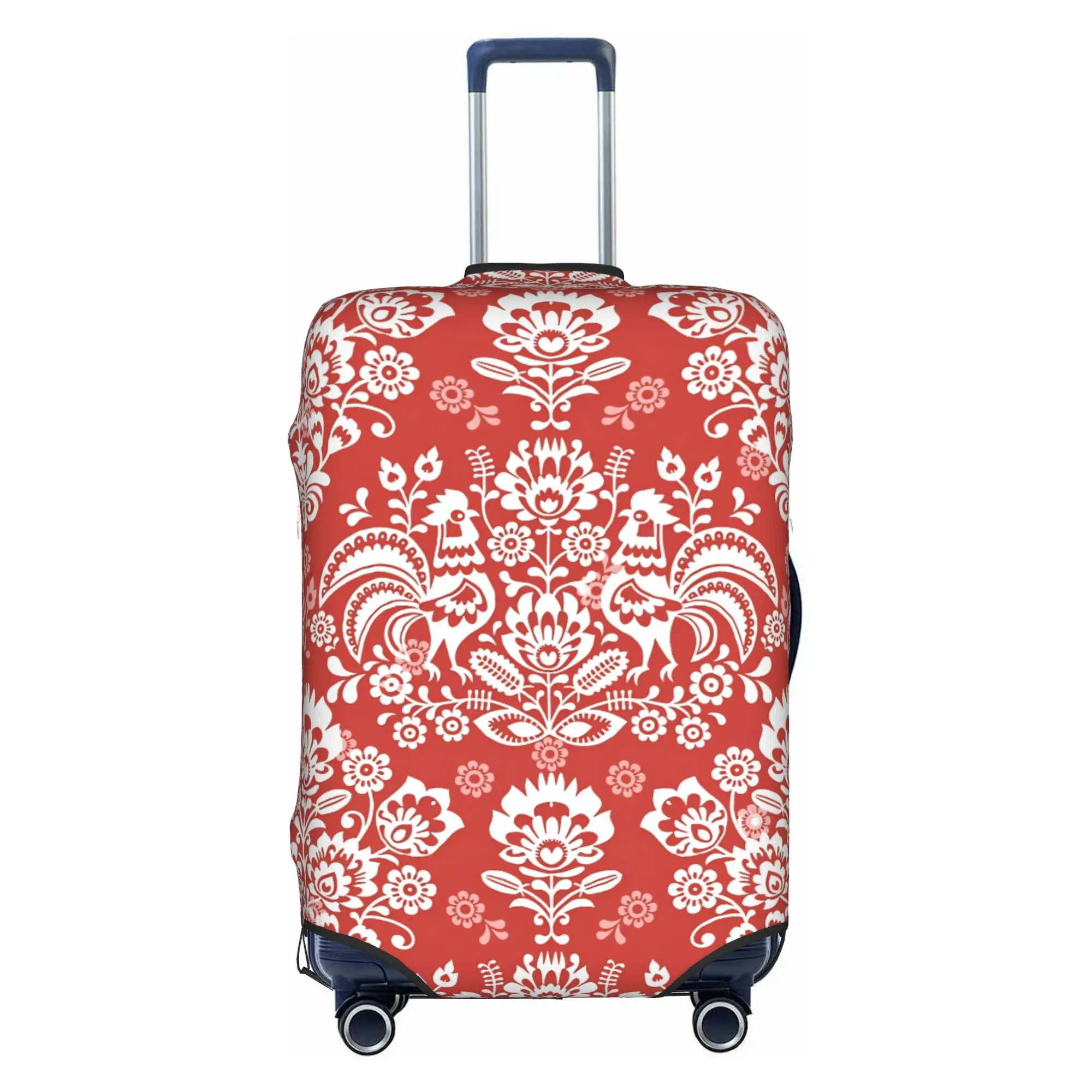 Polish Roosters Floral Folk Flowers  Travel Luggage Cover Washable Poland Folk Flowers  Suitcase Cover Protector Fit 18-32 Inch